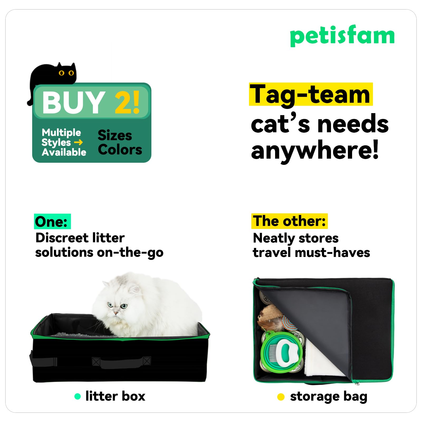 Large Portable Litter Box for Easy Travel with Large or Multiple Cats. Lightweight, Sturdy, Leak-Proof, Collapsible, Easy to Car